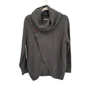 Kate & Sam Lagenlook‎ Waffle Knit Sweater Womens Small Gray Cowl Neck Buttons